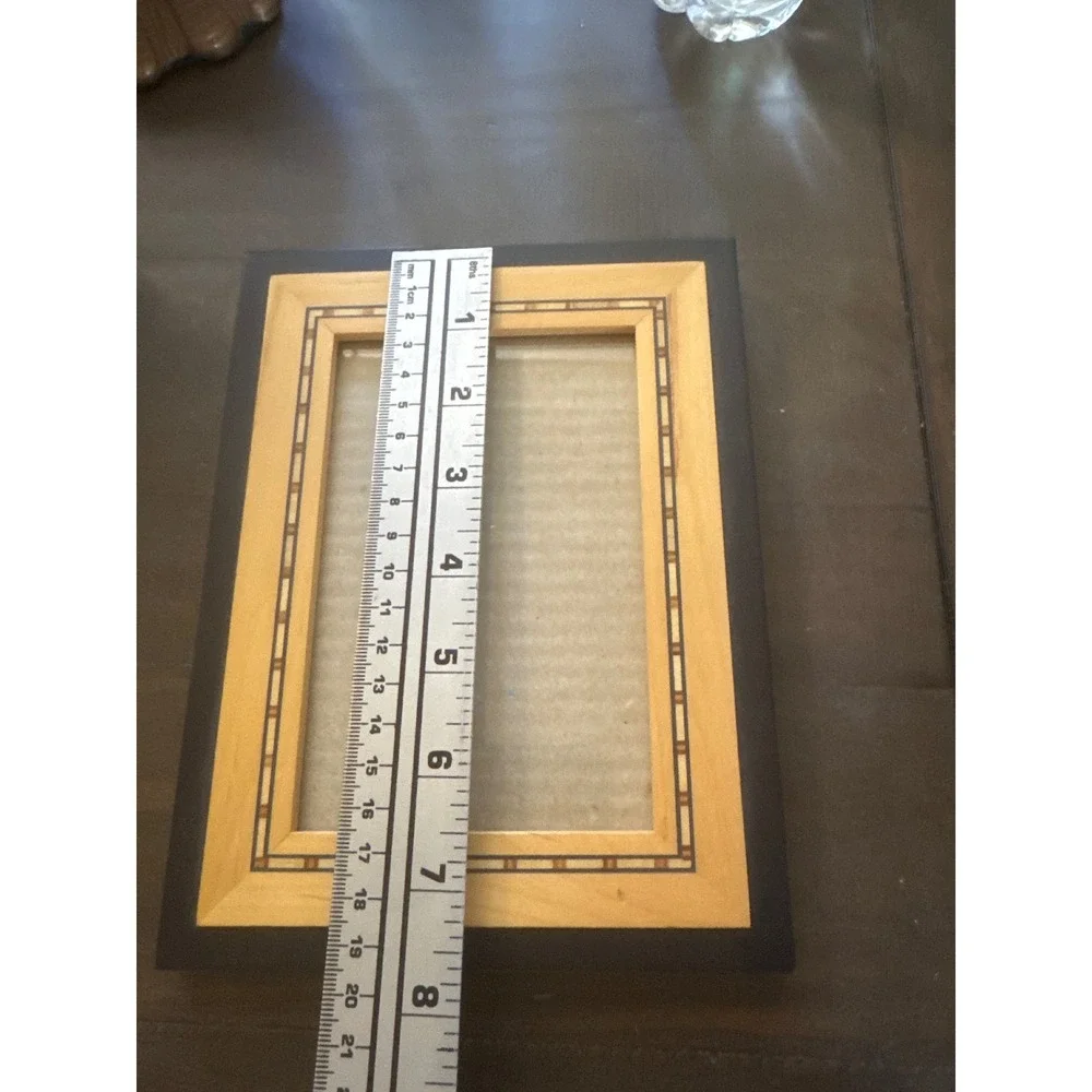 Vintage Wood Inlay Picture Frame Black Tan Geometric Marquetry 4x6 Tabletop Wall